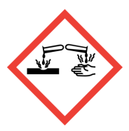Piktogram GHS05: ciecze z probówek niszczące metal i dłoń, oznaczenie substancji żrących.