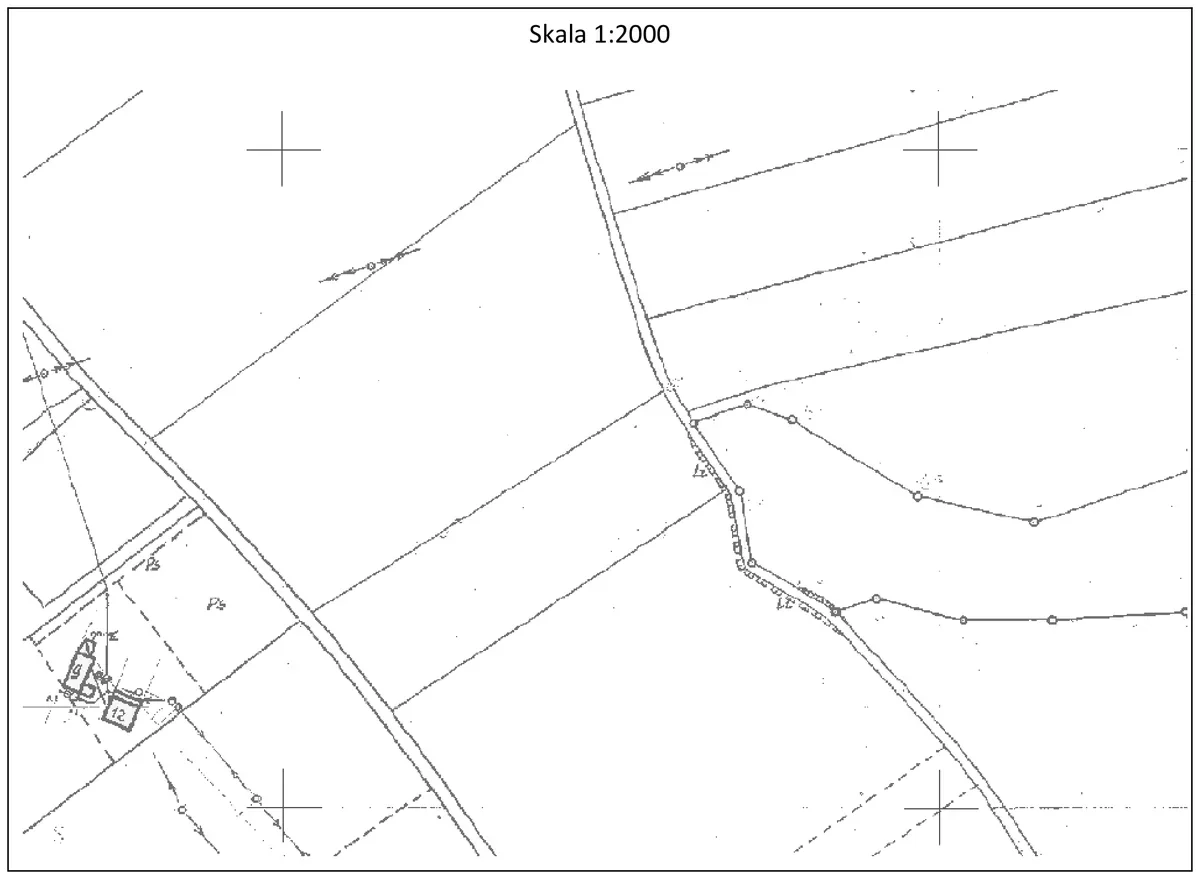 Fragment mapy zasadniczej w skali 1:2000 z krzyżami siatki kwadratów