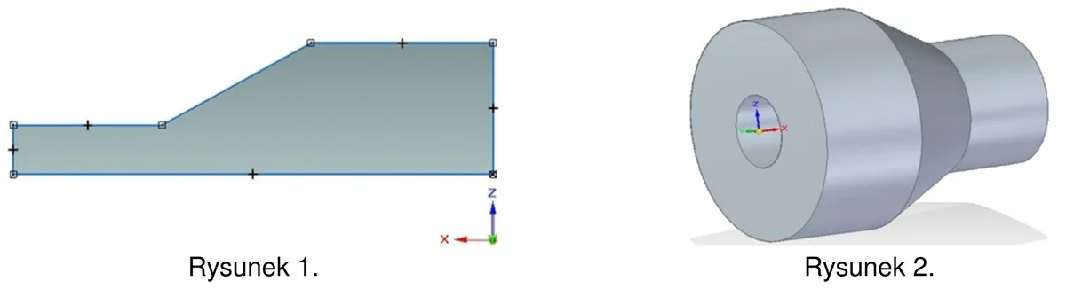 Szkic przekroju w programie CAD (rysunek 1) i bryła 3D (rysunek 2)