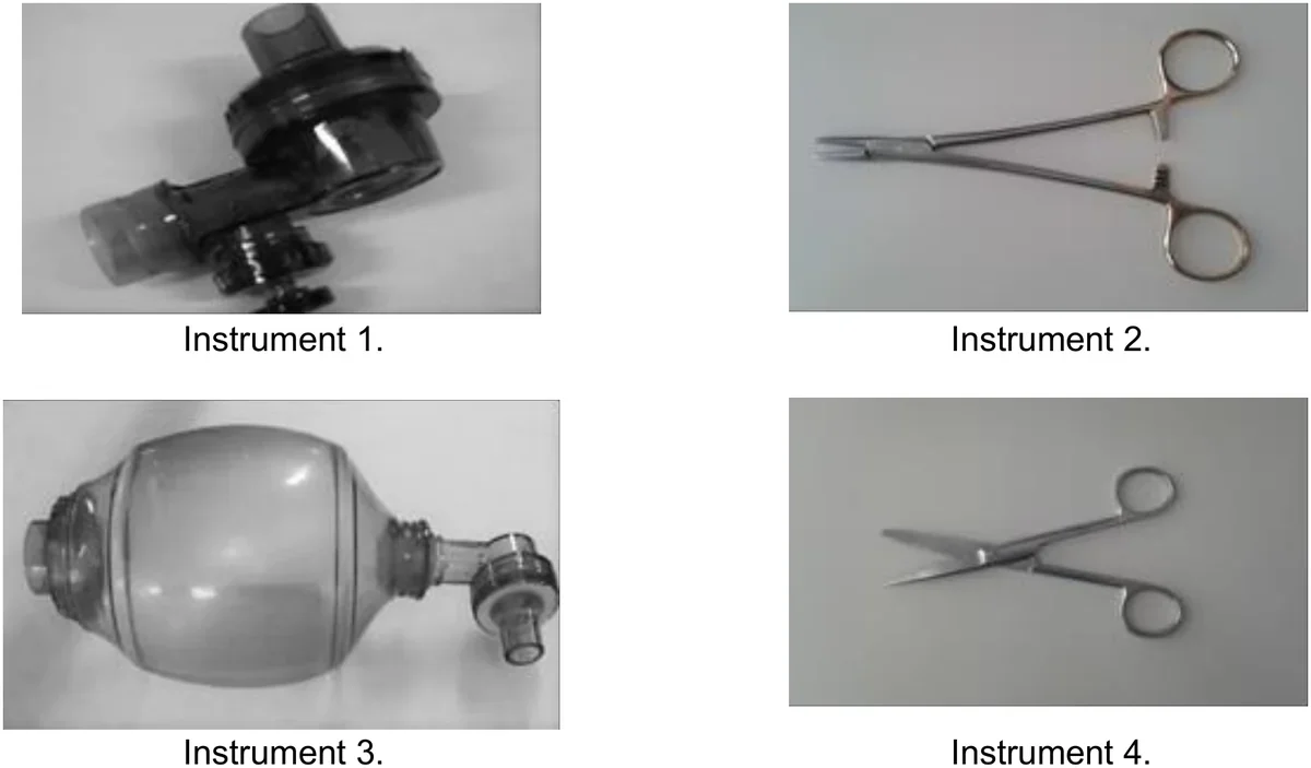 Zdjęcia czterech instrumentów podpisanych Instrument 1, 2, 3 i 4