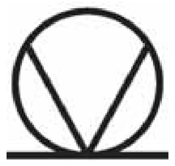 Symbol graficzny: okrąg z literą V na linii poziomej