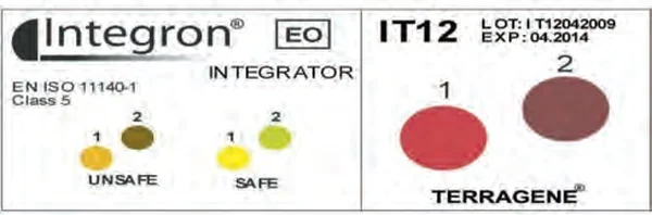 Wskaźnik chemiczny Integron IT12 z kolorowymi polami oznaczonymi 1 i 2