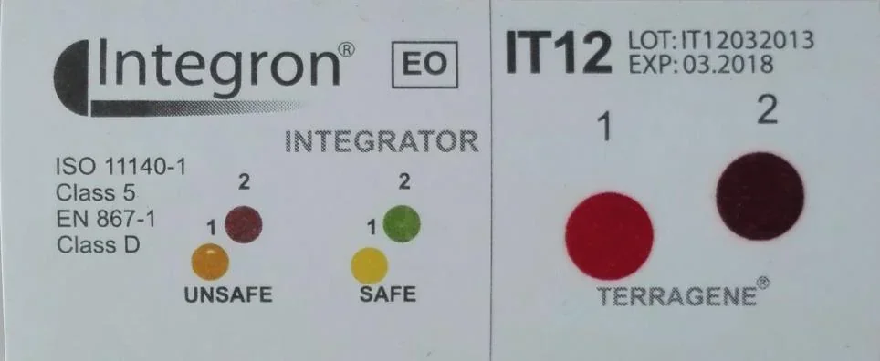 Wskaźnik chemiczny Integron IT12 z kolorowymi polami oznaczonymi 1 i 2
