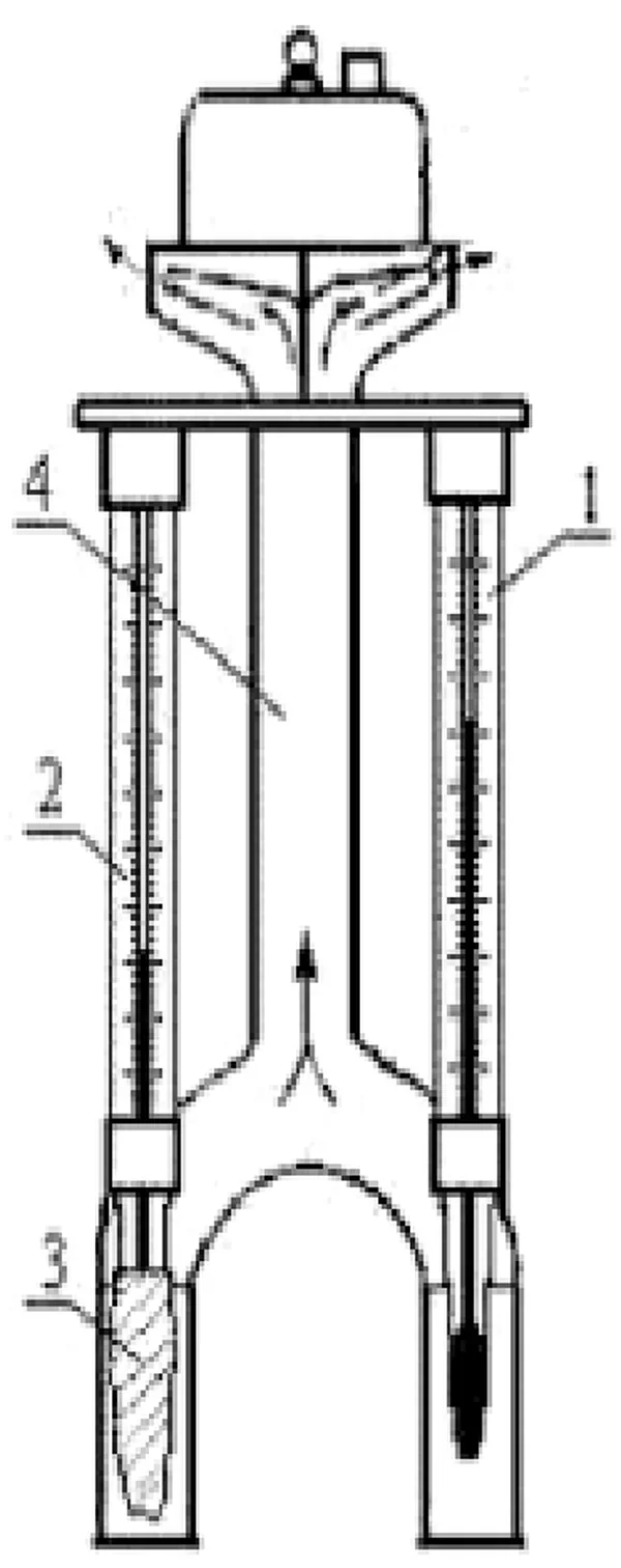 Rysunek psychrometru z elementami oznaczonymi cyframi 1-4