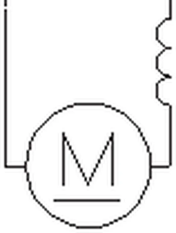 Symbol graficzny maszyny elektrycznej z literą M w kółku i uzwojeniem
