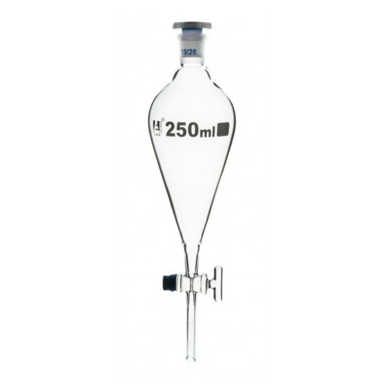 Szklane naczynie w kształcie gruszki o pojemności 250 ml z korkiem i kurkiem
