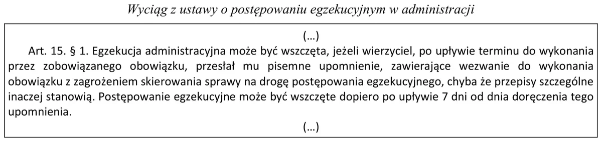 Wyciąg z ustawy o postępowaniu egzekucyjnym w administracji - art. 15