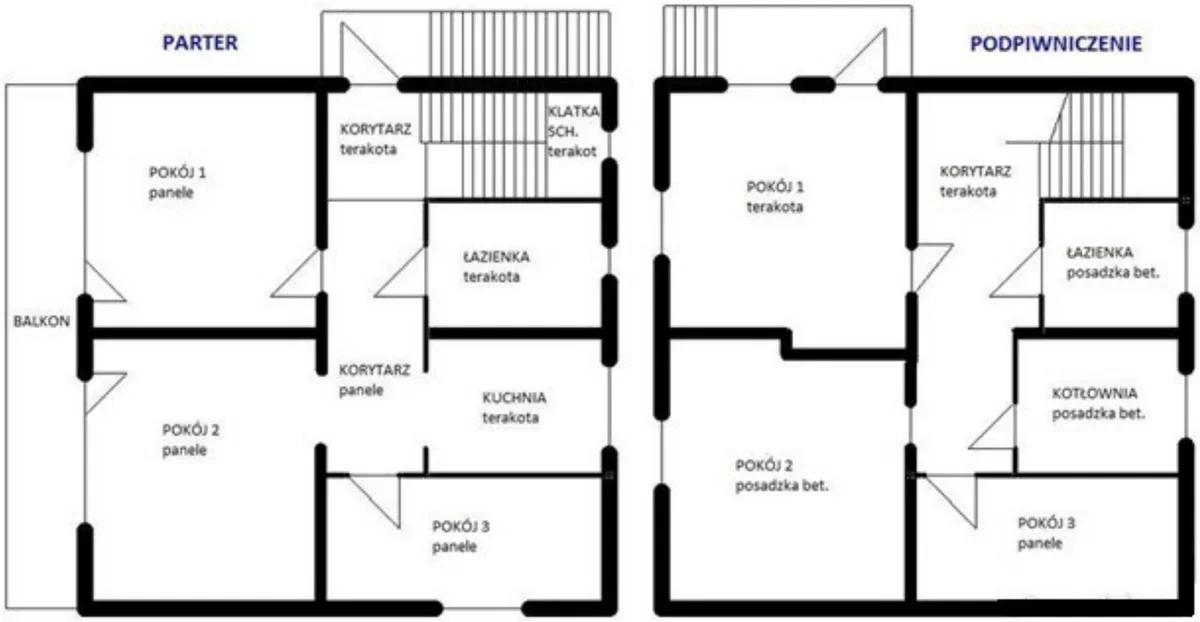 Plan parteru i podpiwniczenia gospodarstwa agroturystycznego