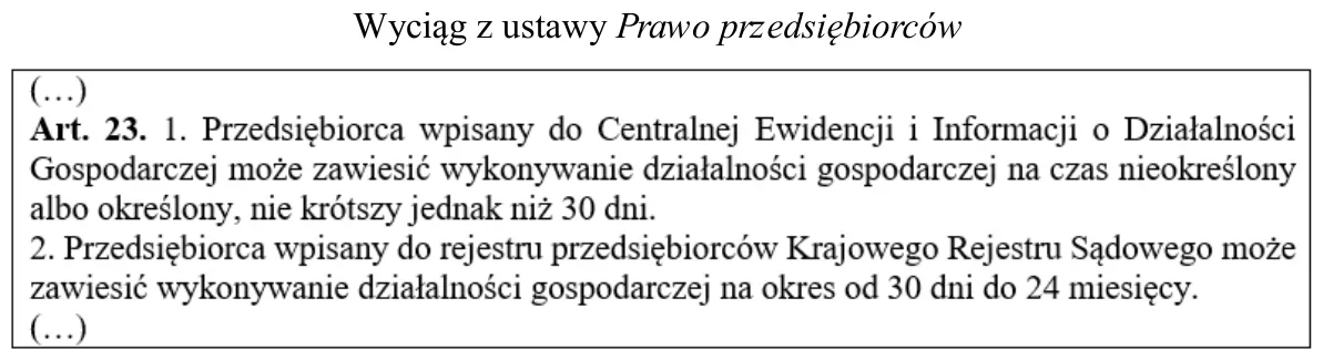 Wyciąg z ustawy Prawo przedsiębiorców - art. 23