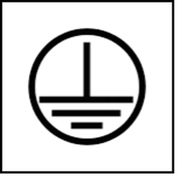 Symbol graficzny w kwadratowej ramce: okrąg z pionową linią i trzema poziomymi kreskami