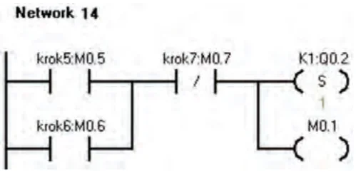 Network 14 - wariant ze stykami krok5, krok6, krok7 i cewkami S oraz M0.1