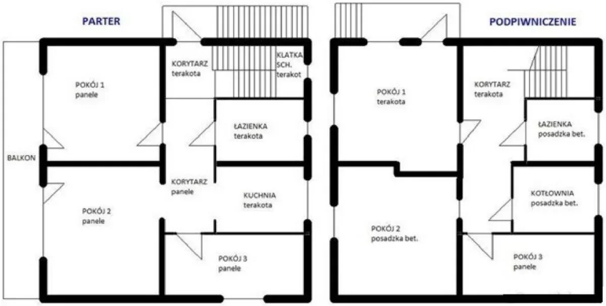 Plan parteru i podpiwniczenia gospodarstwa agroturystycznego