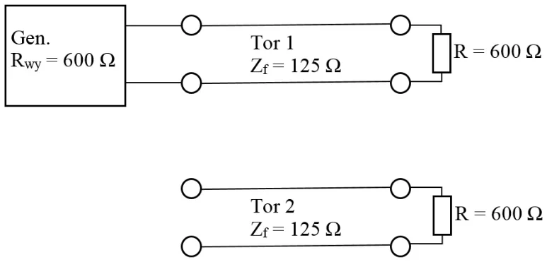 Schemat B - generator, tor 1 i tor 2 z rezystorami