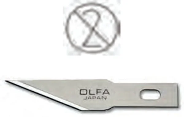 Symbol z cyfrą 2 w przekreślonym kółku oraz wymienne ostrze skalpela