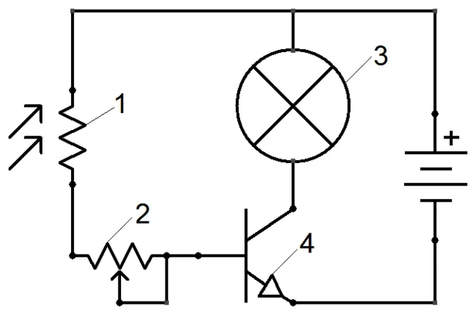 Schemat elektryczny z elementami oznaczonymi cyframi od 1 do 4