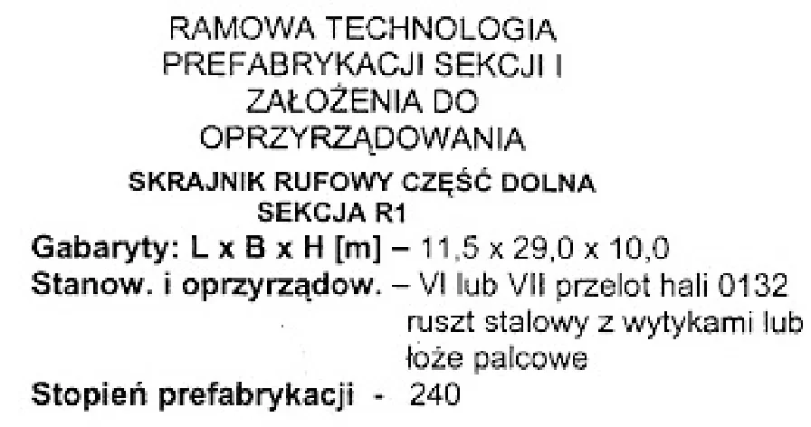 Fragment dokumentacji technologicznej prefabrykacji sekcji R1 skrajnika rufowego