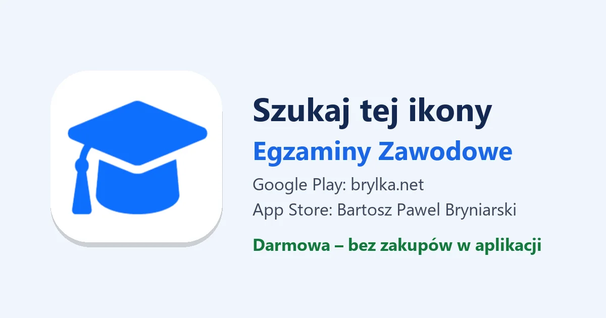 Ikona aplikacji Egzaminy Zawodowe: niebieska czapka absolwenta na białym tle