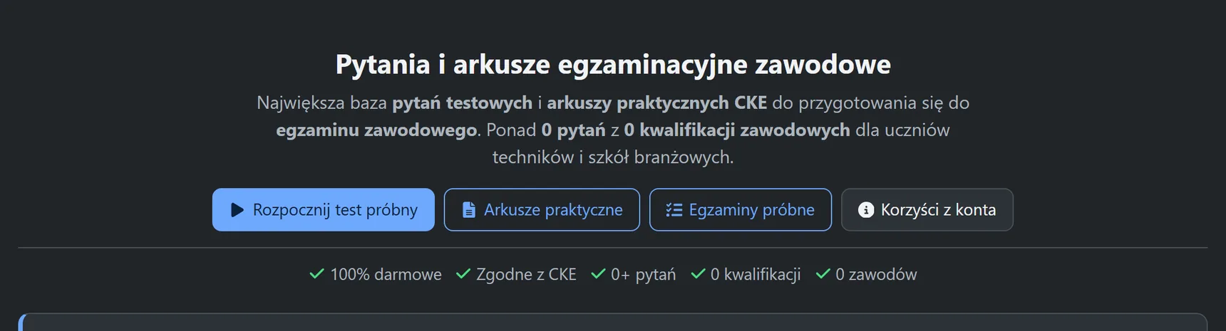 Strona główna w motywie ciemnym